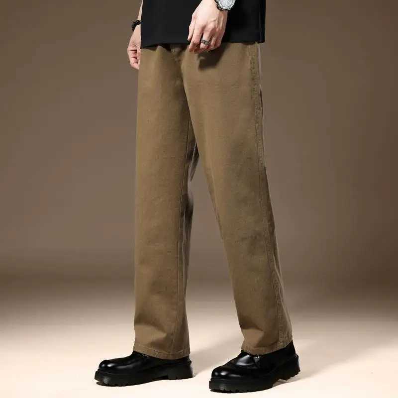 Spring/Summer Solid Color Fashion Straight Pants Mens Street Korean Zipper Pocket Patch Work Wide Leg TrousersW240725