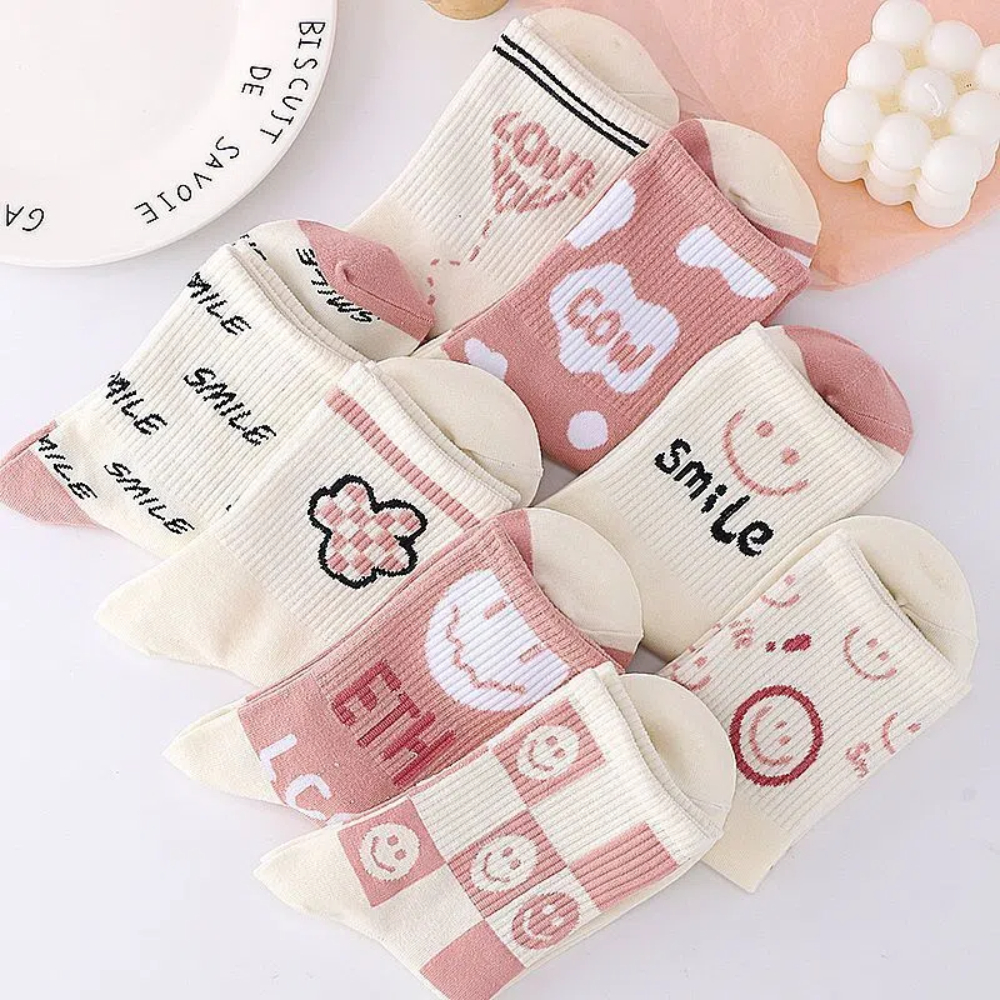 Sock Kids Mid Tube Korean Ins Trendy Versatile Cartoon Cute Japanese Student Sock Kids White Autumn New Collection