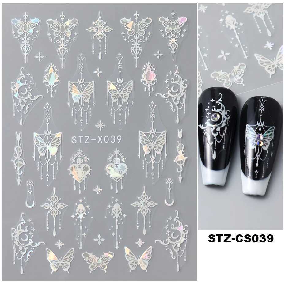 3D Holographic Black Butterfly Nails Slider Laser Self-adhesive Decals Dark Castle Tassels Designs Manicure Stickers Decor 2023XJ240814