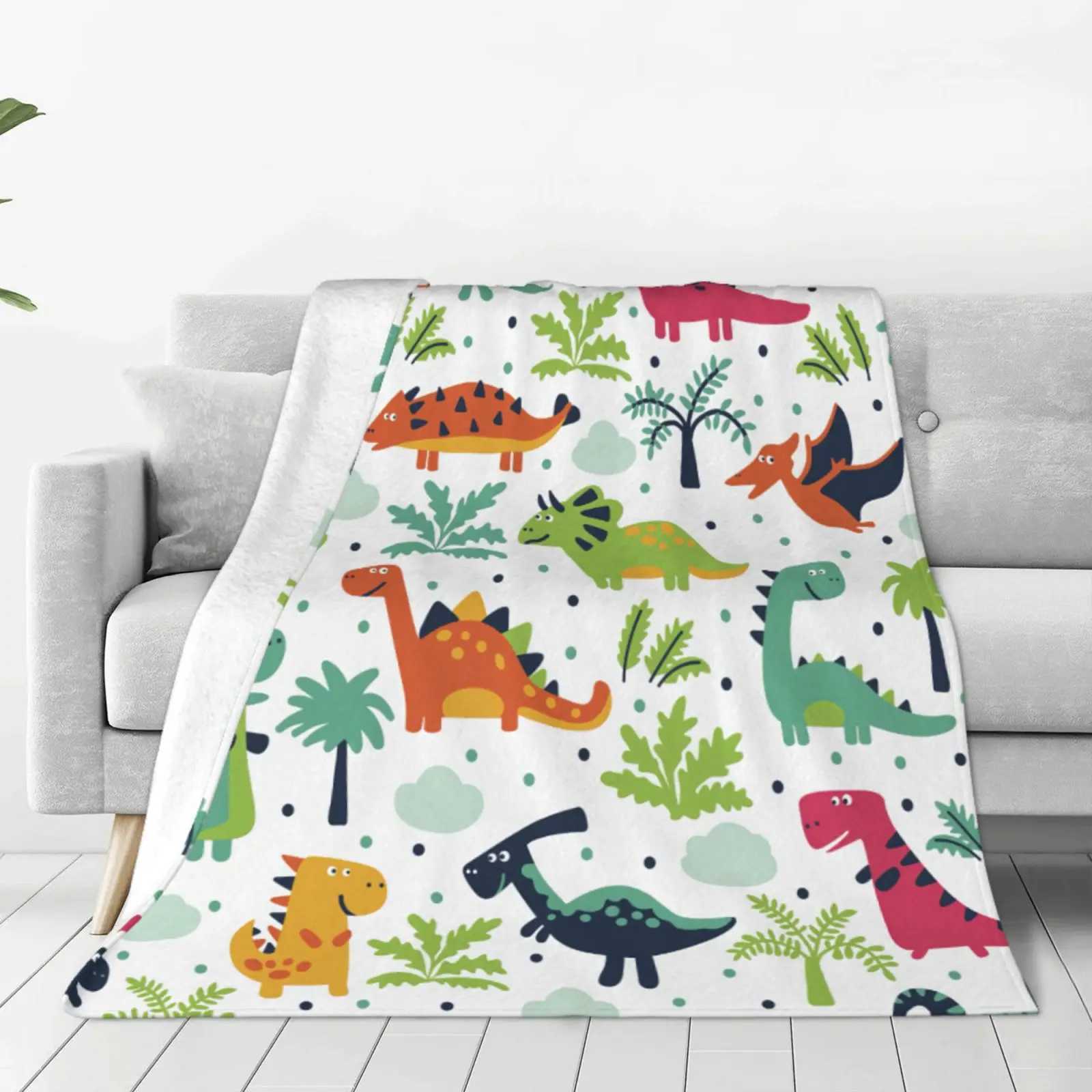Cartoon Dinosaur Throw Blanket Soft Flannel Blanket for Chair Travelling Camping Kids Adults Bed Couch Cover Winter Nap Blanket Y240815