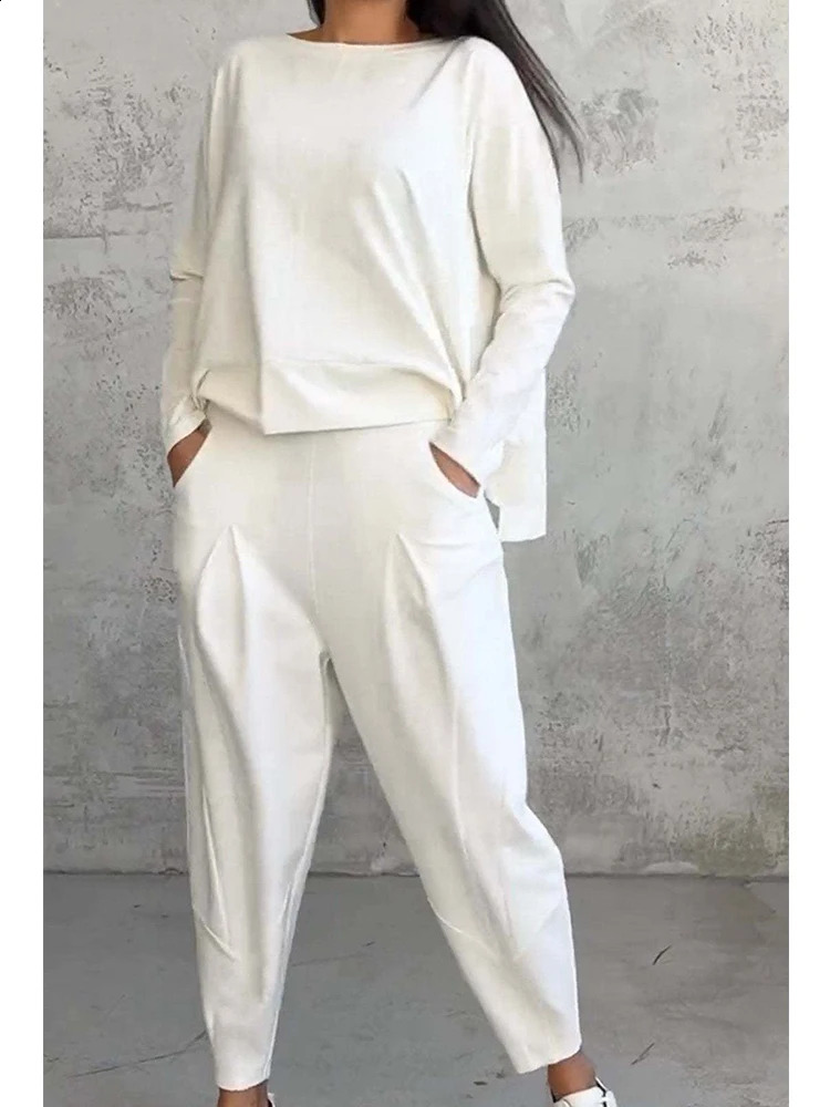 Fashionable Irregular Top Women Set Long-sleeved Loose Female Two Piece Suits Ladies Pocket Trousers Sets Outfit Elegant Clothes 240814