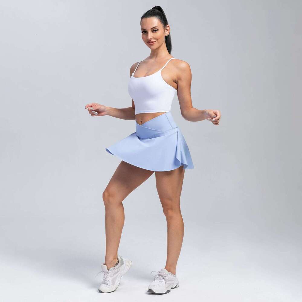 Solid 2-in-1 Overlap Tennis Skirts With High Waist Inner Pocket Golf Yoga Shorts, Women's Activewear DROPSHIPPING