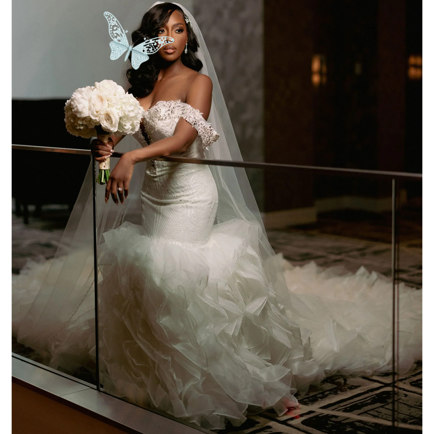 Luxury Appliques Mermaid Wedding Dress Tiered Ruffles Long Train Beaded Bridal Gowns Saudi Arabic Luxury Vestido de Novia