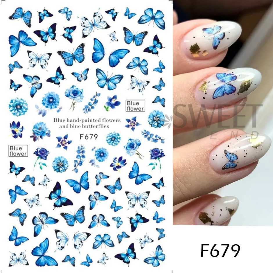 Colorful Butterfly Nail Sticker Luxury Manicure Design 3D Floral Leaf Geometric Abstract Face Decals Slider Nail Art AccessoriesXJ240814