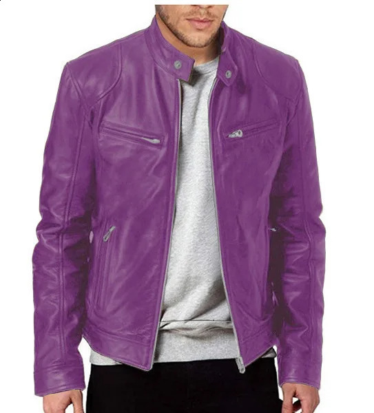 12 color mens leather jacket Mens youth standing collar punk motorcycle leather jacket 240814