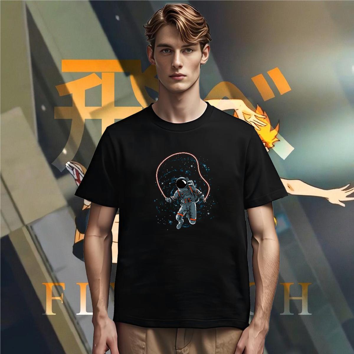 T Shirts Men 100% Cotton 230g universe Spring Summer Crew Neck Cartoon Print Mens Tshirts Fashion TOP Quality Tees Shirts