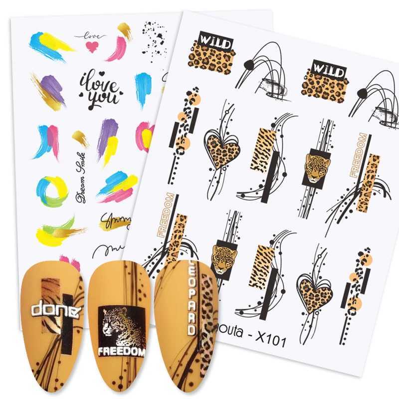1PC Colorful Letter Nail Water Decals Colorful Flower Leaf Water Transfer Sliders Nail Stickers For Nails Manicures Nail WrapsXJ240814