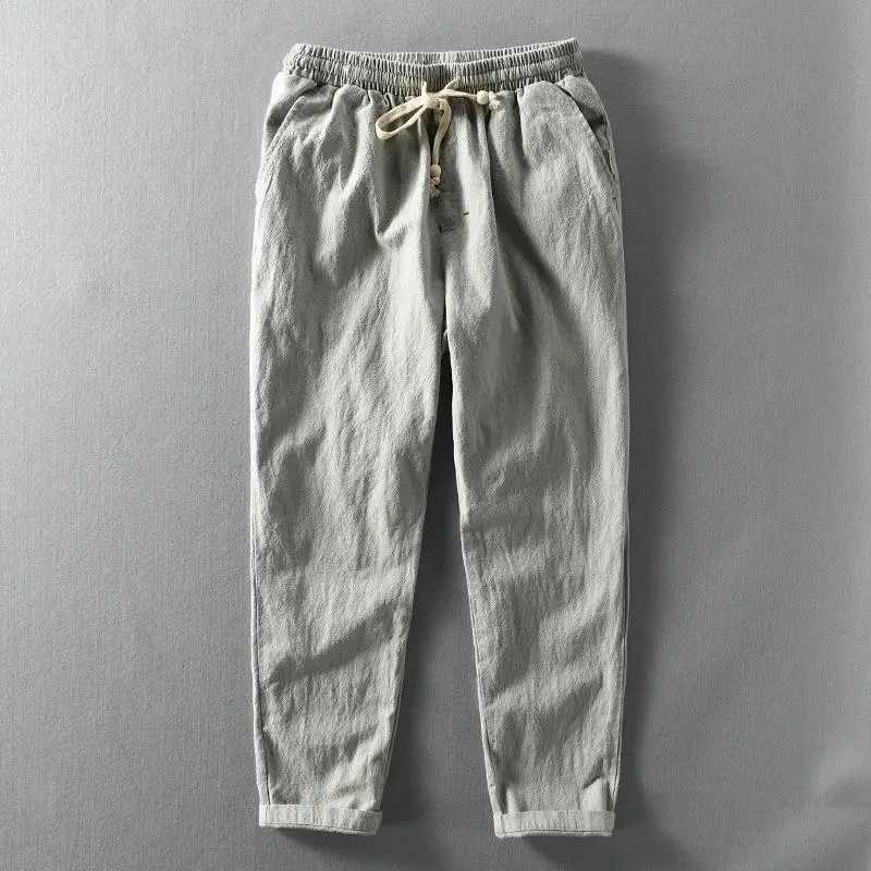 Men Clothing New Summer Harajuku Breathable Loose Cotton Linen Pants Y2K Trend Youth Casual Streetwear Solid Drawstring TrousersM240815
