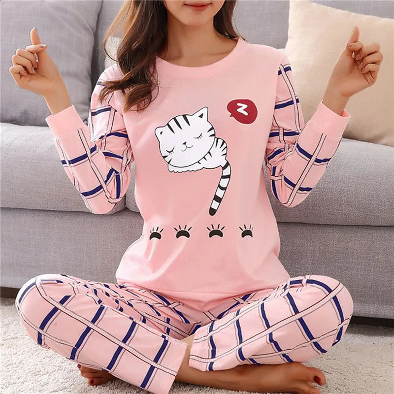 Womens Cotton Pajamas Big Size Sleepwear Sets Woman 2 Pieces Spring Autumn Female Couples Loungewear Suit Home Clothes 240815
