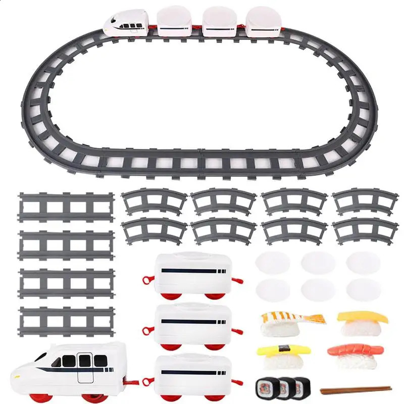 Revolving Sushi Plates Train Toy Pretend Play Conveyor Belt Electric Track Rotary Rail Car Simulation Model Toys For Kids Gift 240812
