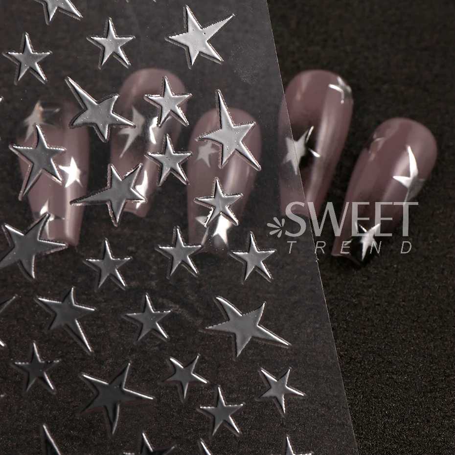 Y2K Star Nail Wraps Sticker Black White Holographic Design Adhesive Decals DIY Charm Chaebol Cool Girl Manicure Supplies JOSO165XJ240814