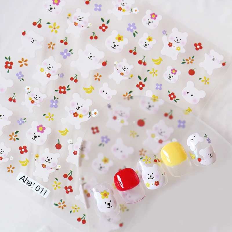 Cute Cartoon Nail Art Stickers Bear Rabbit Flowers Panda Designs Adhesive Decals for Nails Manicure DecorationXJ240814