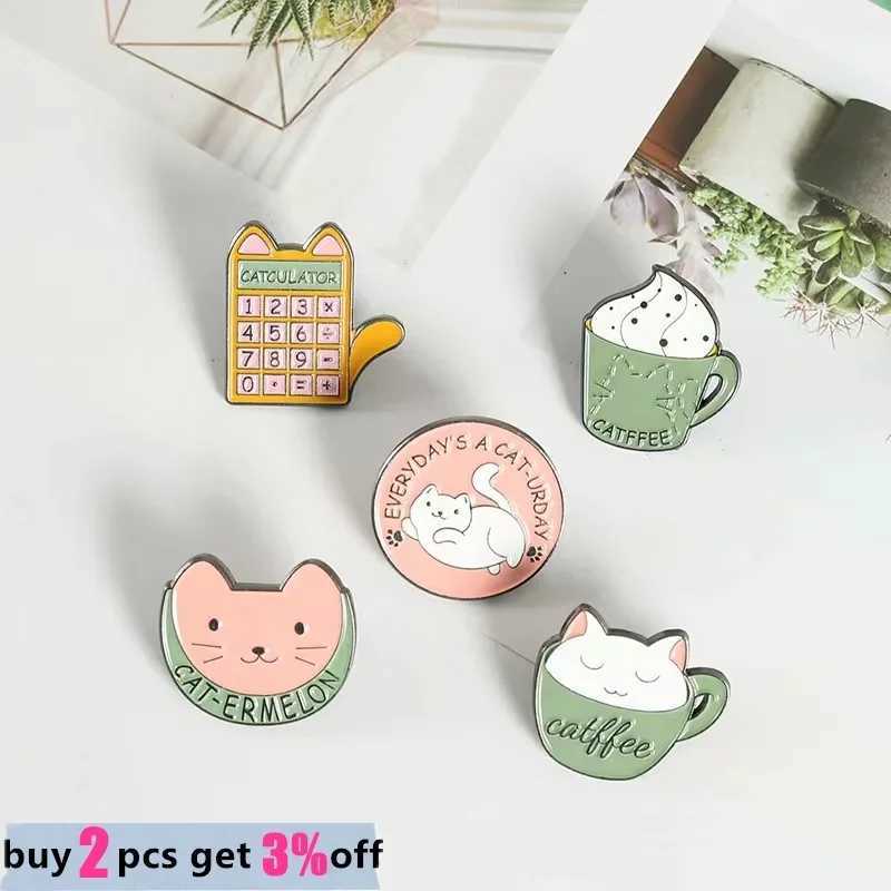Direct shipping cute kitten enamel pin Every Day is Cat Saturday calculator backpack chest badge jewelry gift for friends wholesale W240815