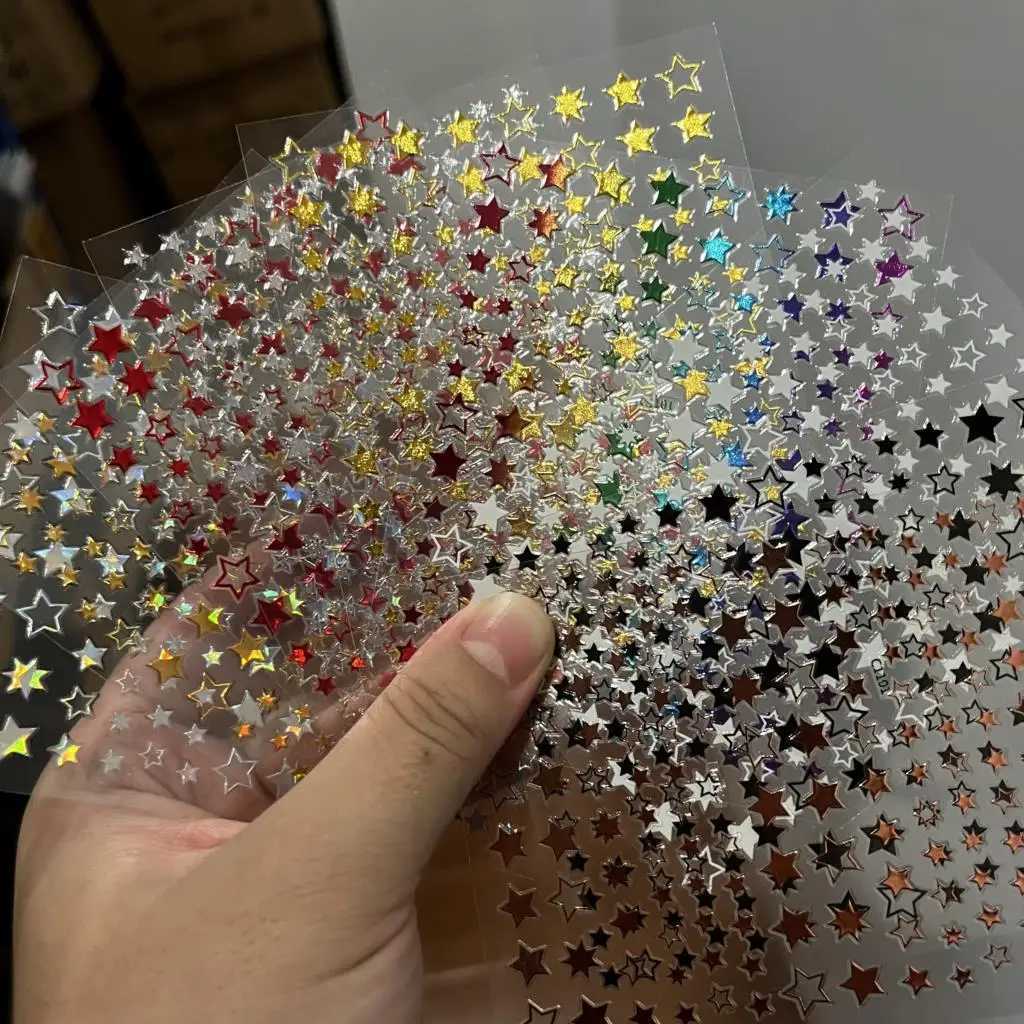 Black White Star 3D Nail Art Sticker Y2K Pentagram Self-Adhesive Decals Laser Shiny Glitters Starlight Manicure Ornaments SliderXJ240814