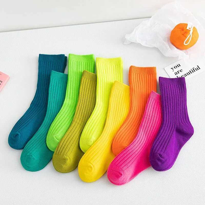 3 pairs/batch of childrens socks for spring and summer Japanese style childrens socks candy colored boys and girls mid tube socks W240814