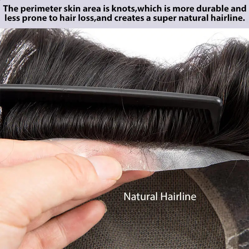 Australia French Lace And Skin Base Male Hair Prosthesis 6 Natural Human Hair Toupee Man Wig Breathable Hair Replacement System 240813