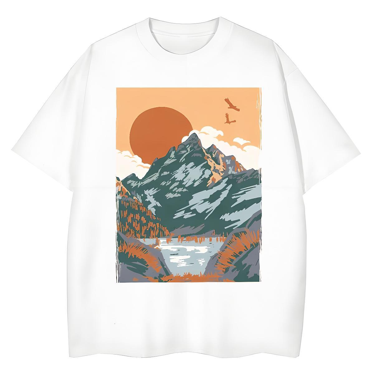 Brand Tshirt for Man Woman Anime Printing Street 230g Cotton Custom Print Oversized Short Sleeve O-Neck mountains T-Shirts Fashion New Tops Shirt