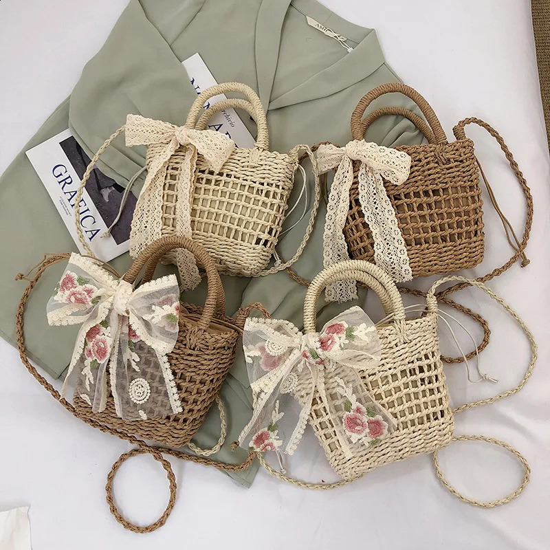 Straw Handmade Tote Summer Holiday Woven Female Bohemian Beach Travel Crossbdoy Bags Small Basket Handbag Purse Bolsa 240814