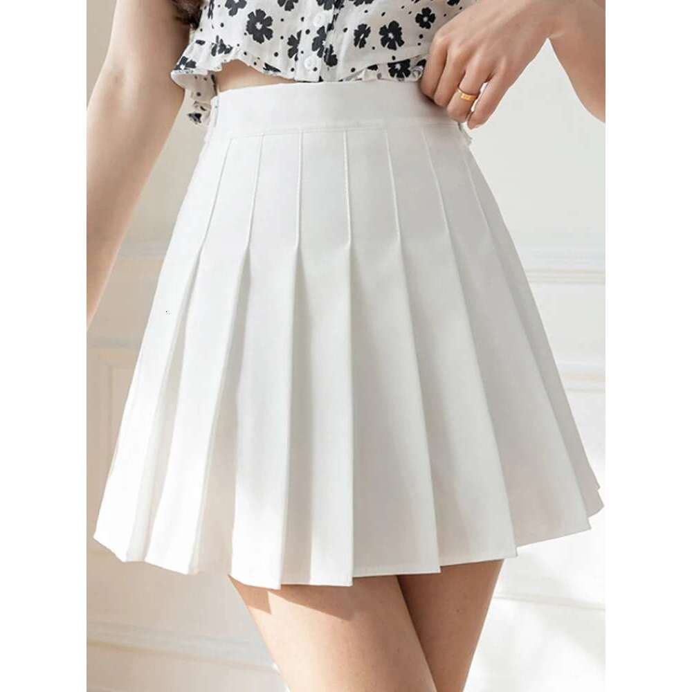 Women Girls High Waisted Pleated Plain A-line Mini Skirt Skater Tennis School Uniform Skirts Lining Shorts s