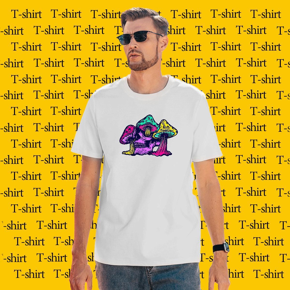 Wholesale mushroom T Shirts Men Casual Beach Men Tops Tees 100% Cotton 230g Fashion New Pure Cotton Floral Print Clothes