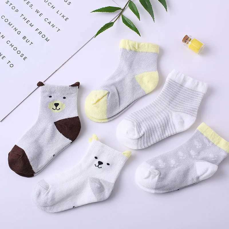 5 pairs/batch of childrens cotton socks for boys and girls cute cartoon soft mesh short socks for babies spring and summer fashion for children W24081
