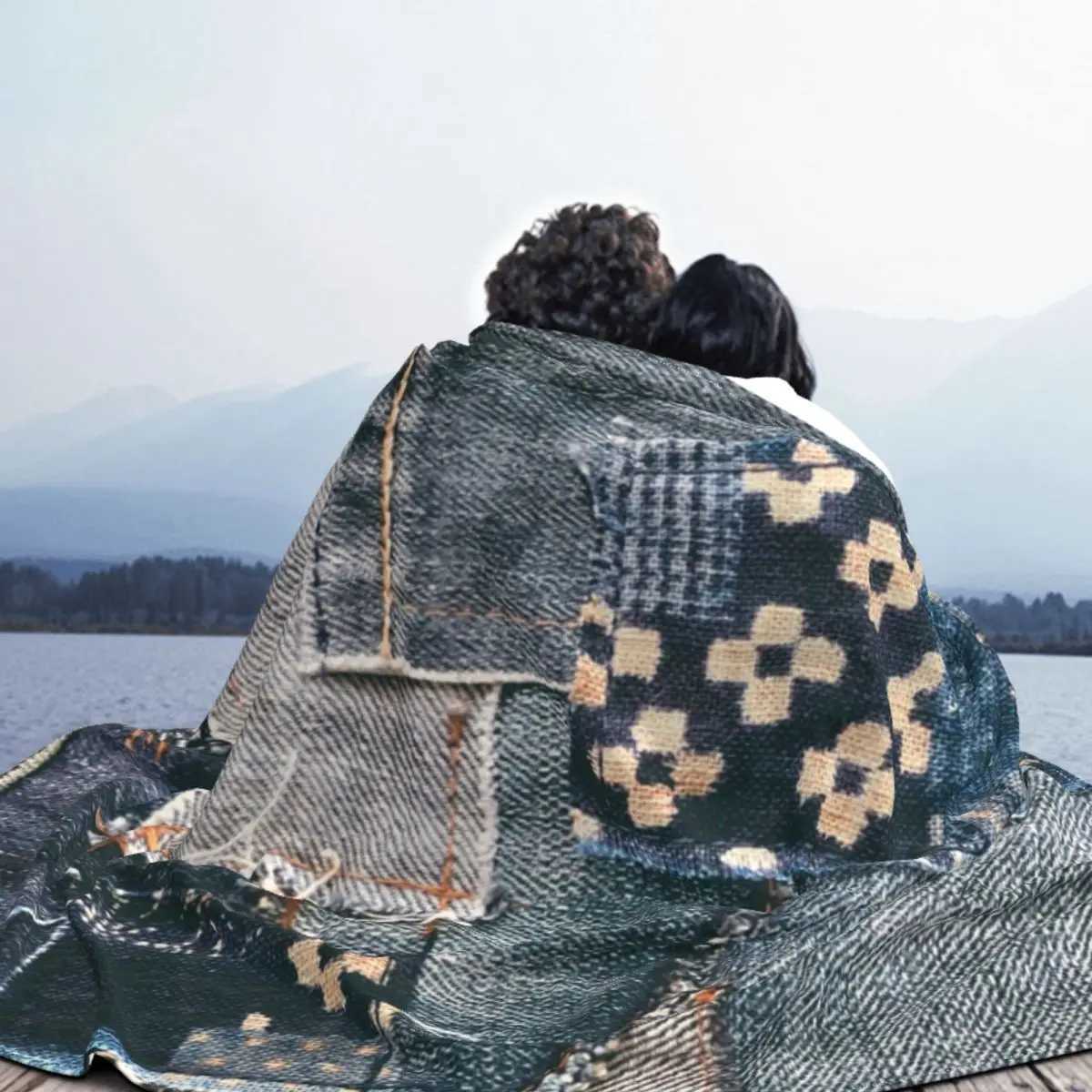 Denim Patchwork Blankets Fleece Winter Multifunction Warm Throw Blankets for Sofa Couch Bedspreads Y240815