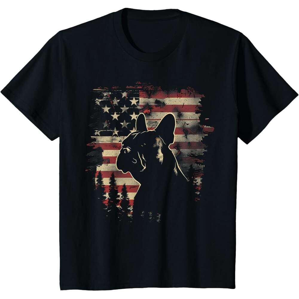 T shirt for Mens Patriotic French Bulldog Silhouette American Flag Design T-Shirt Shirts Tshirt Graphic Tee Casual Tops Clothes Short sleeve