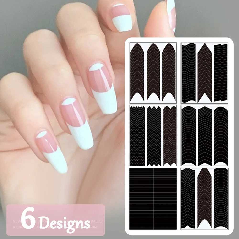 3D French Tips Stencils Nail Stickers Shiny Glitter Silver White Sliders Crystal Decals Nail Art DIY Adhesive Sticker DecorationXJ240814