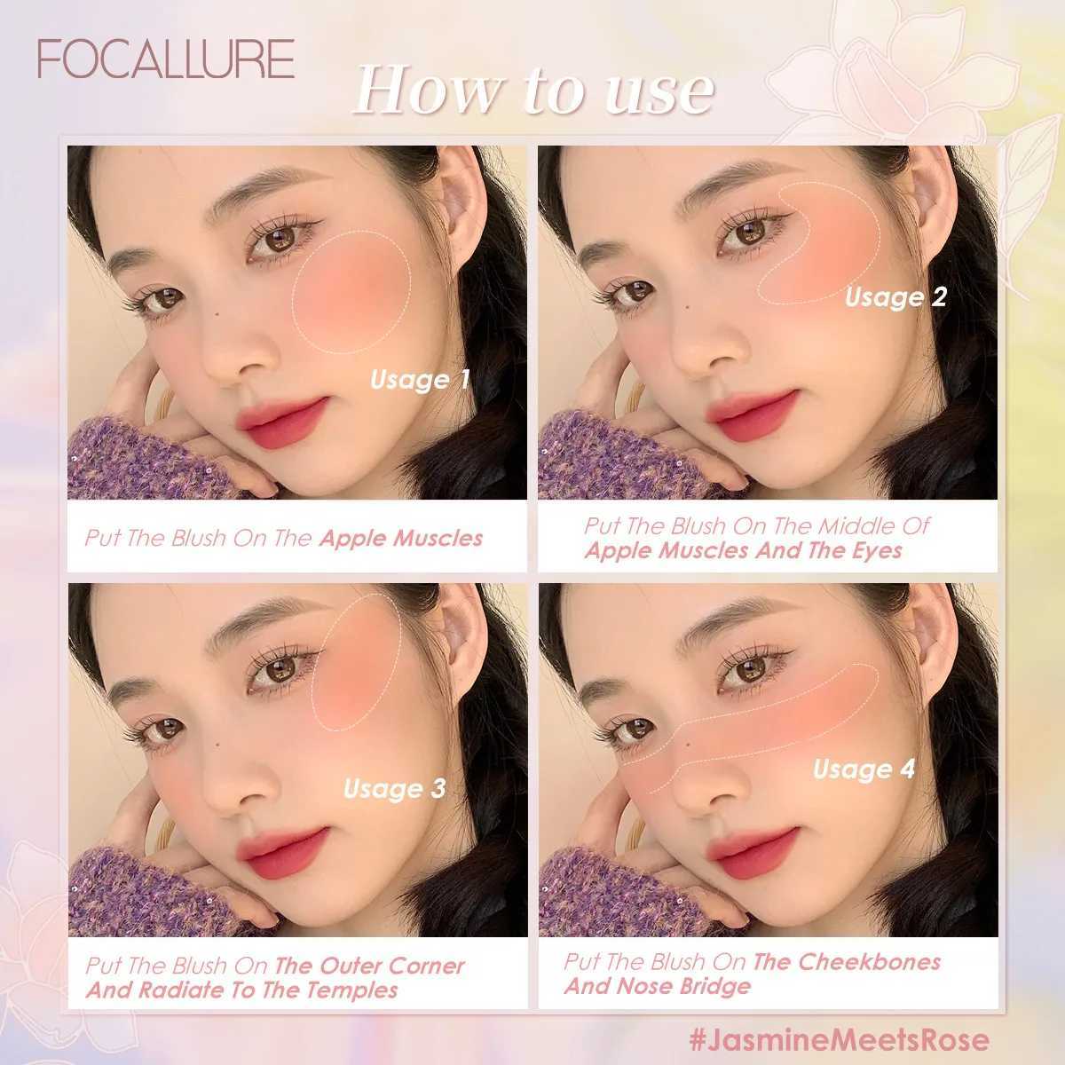 FOCALLURE Smooth Natural Blush Powder Palette Nourishing High Pigment Peach Cheek Face Blusher Contour Cream Makeup Cosmetics Y240815