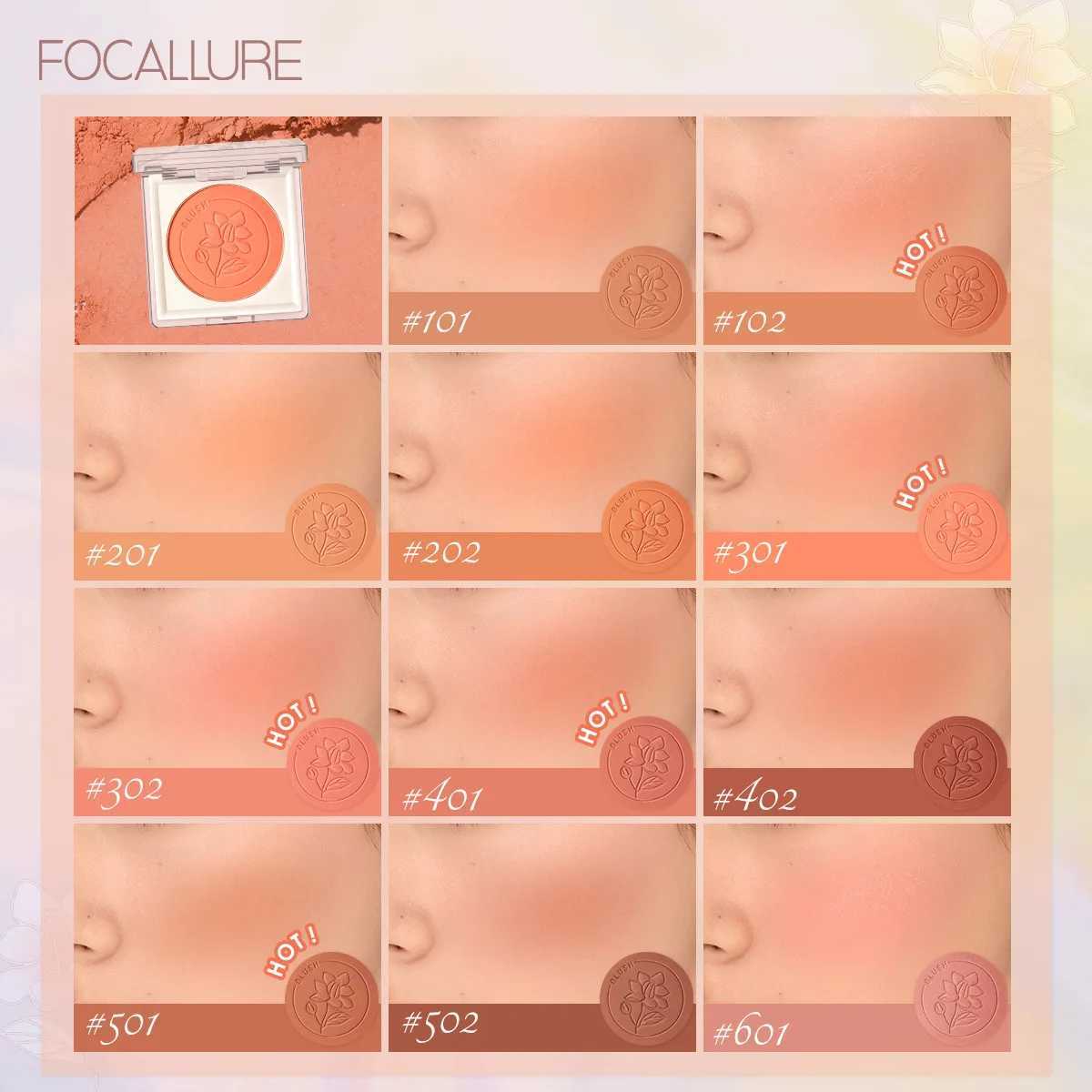 FOCALLURE Smooth Natural Blush Powder Palette Nourishing High Pigment Peach Cheek Face Blusher Contour Cream Makeup Cosmetics Y240815