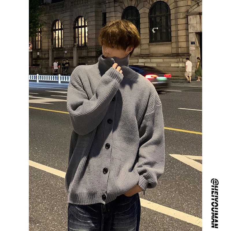 Solid Cardigan Sweater Men Korean Lazy Leisure Knitted Sweaters Hip Hop Streetwear Loose Simple Knitwear Coat Male ClothesXJ240814