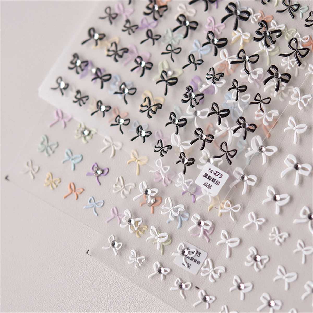 1sheet Japanese Kawaii Colorful White Line Bowknot 5D Black Self Adhesive Nail Art Decorations Stickers Ribbon Cute Decals DIYXJ240814
