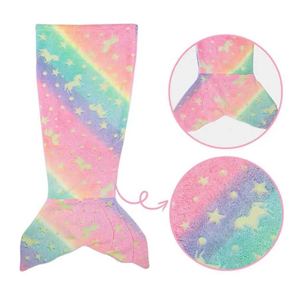 Kids Mermaid Tail Blanket Glowing Dark Blanket Mermaid Tail Blanket Skin-friendly Wear-resistant Plush Flannel Fleece for A Y240815