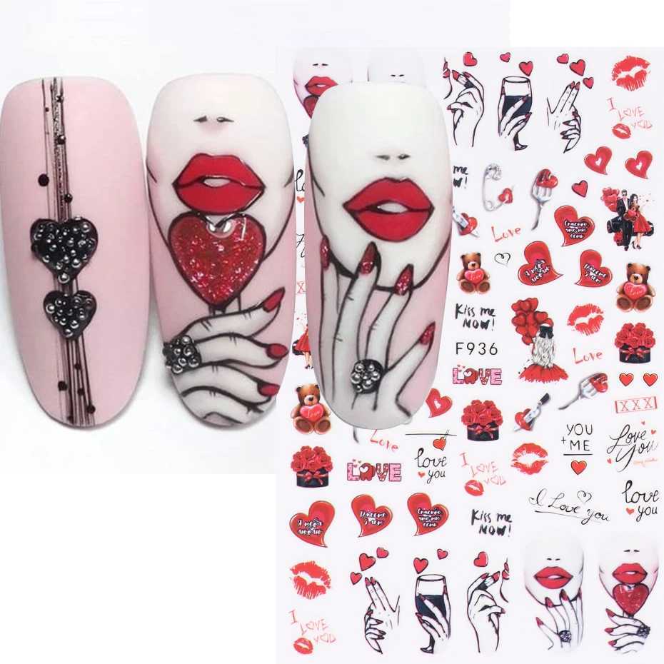 3D Nail Art Sticker Sexy Lips Red Love Letter Makeup Girls Sliders Slider Self-adhesive Decoration Accessories Manicure DecalXJ240814