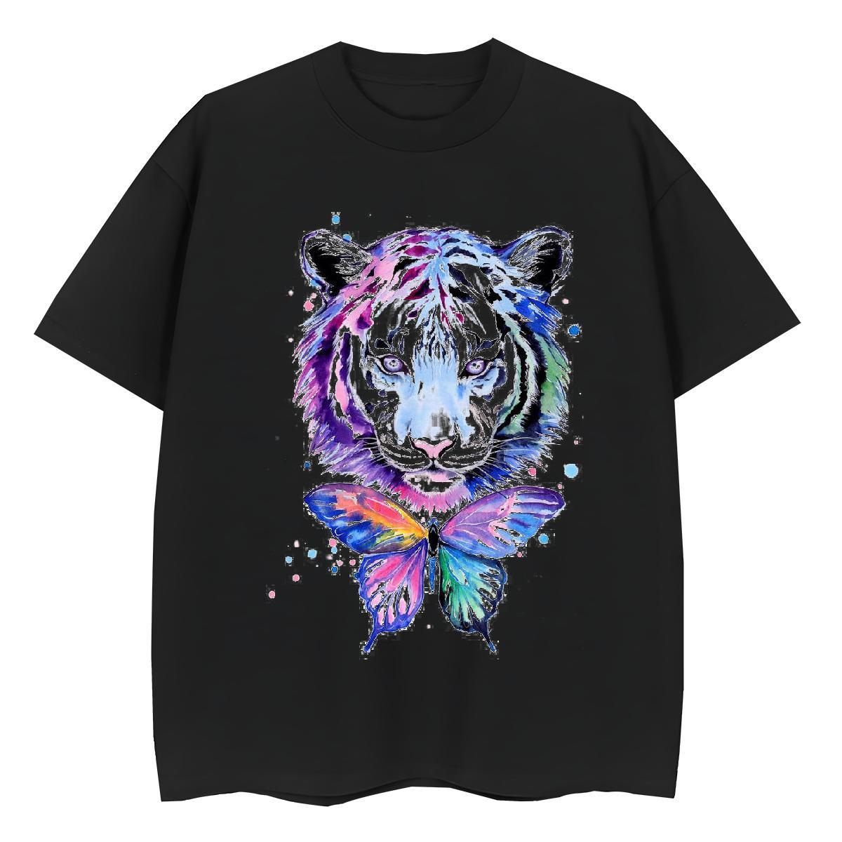 Brand Woman T Shirts Breathable Crew Neck 230g Pure Cotton Couples T Shirts Skull tiger Hip Hop Street Loose fit Tee Shirt