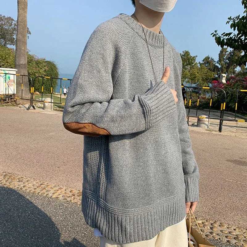 Winter Fashion Korean Edition Thickened Round Neck Panel Loose and Versatile Puppy Handsome Student Knitted Long Sleeve SweaterXJ240814