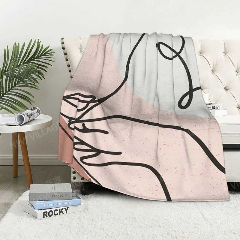 Home decoration plush Sofa blanket Morandi lines and flowers Bedspread on the bed fluffy soft blankets thick blanket for winte Y240815