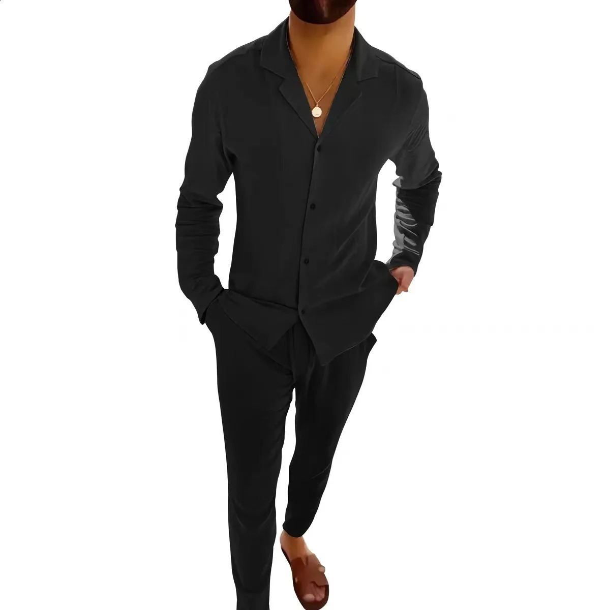 Mens Casual Set Spring Autumn Fashionable Long Sleeved Pants Two-piece Set Cardigan Menswear 240819