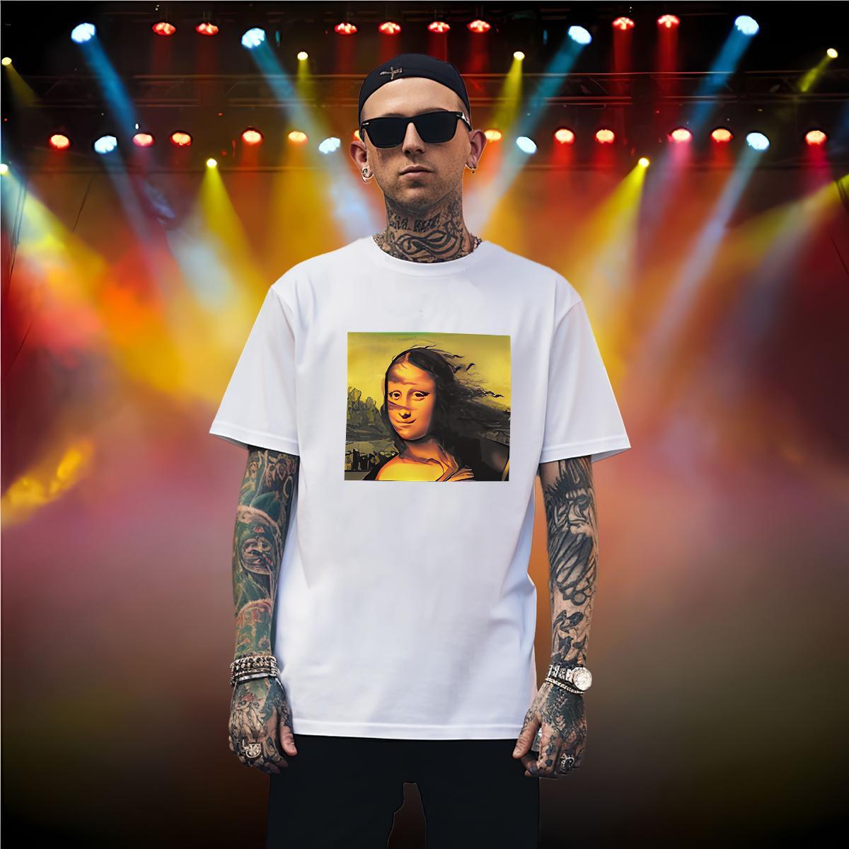 Loose Mona Lisa Men T Shirts Daily Wear Men Clothes T-Shirt 230g 100% Cotton Factory Direct Breathable Short Sleeve DIY Anime Tops