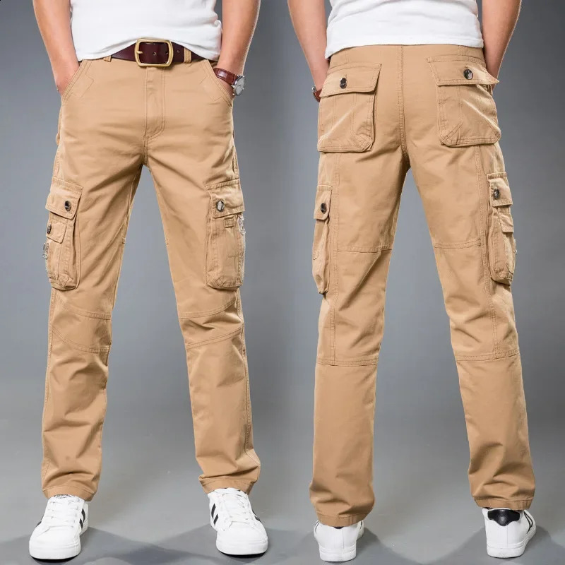 Pure Cotton Cargo Pants For Men Loose Straight Leg Multi Pocket Wear Resistant Youth Military Pants Security Special Work 240812
