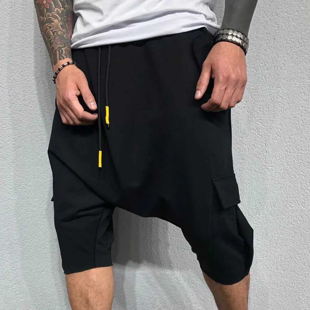 Cotton low crotch hip-hop mens pants pocket harem pants soft brushed solid color casual loose pants cut pantsW240725