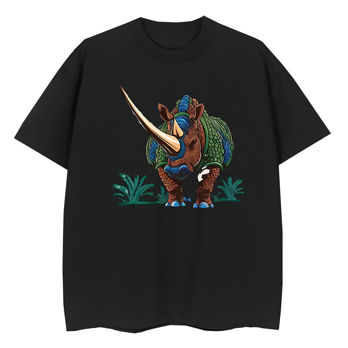 Wholesale T Shirts Men rhinoceros O Neck Short Sleeves Daily Wear Customized 230g Cotton Men Tops Tees Fashion Clothes