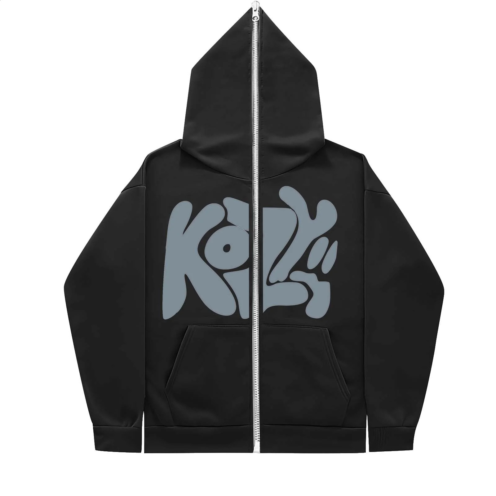 Product KOZY Alphabet Printed Zipper Hoodie Pattern Casual Coat 240814