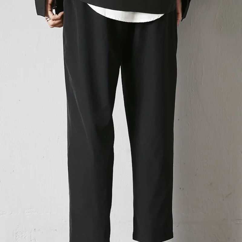 2024 Summer New Mens Trouser Elastic Mid Waist Drawstring Pocket Solid Color Loose Comfortable Casual Straight PantsW240725