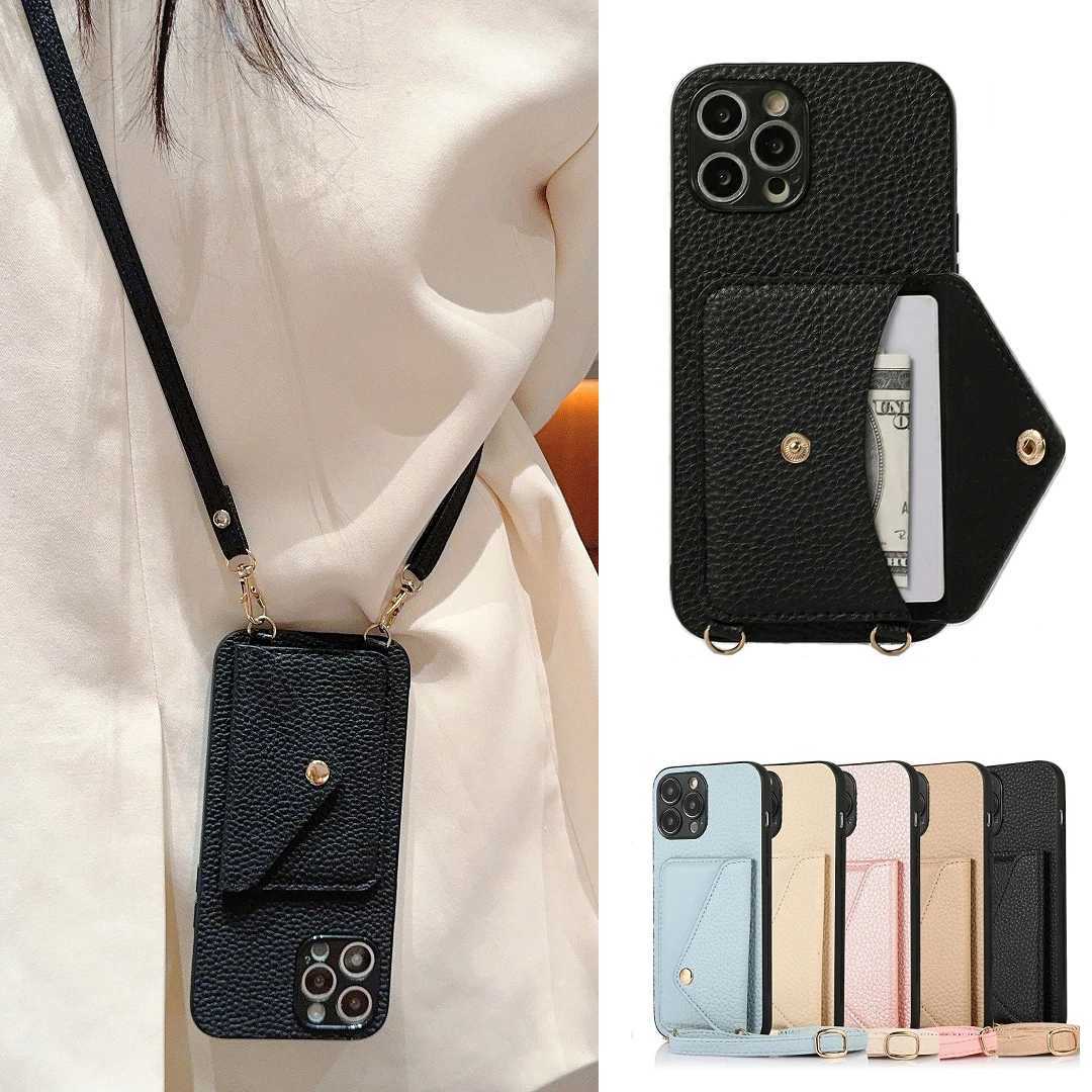 Crossbody Strap Leather Card Slot Pocket Wallet Case For iPhone 11 12 13 14 15 Pro Max Plus Lanyard Phone Bag Cover Purse Y240815