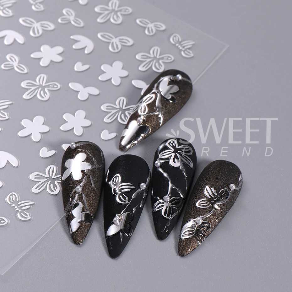 3D Gold Silver Flowers Leaf Nail Art Sticker Simple Florals Petals Leaf Self Adhesive Sliders Manicure Decorations For Nail TipsXJ240814