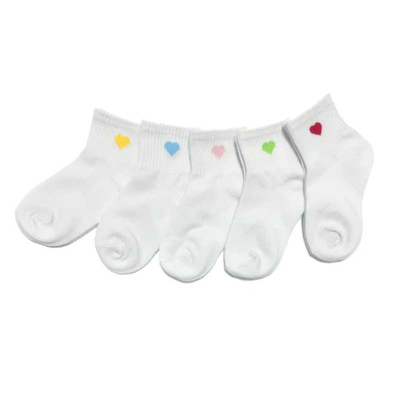 5 pairs of cute heart patterned childrens white socks for girls W240814