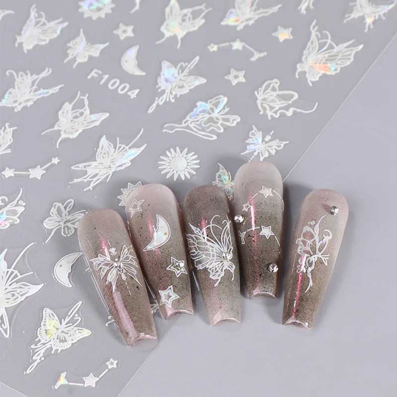 1PCS New 3D Black and White Butterfly Streamers Nail Stickers Y2K Decoration Laser Geometric Pattern Stickers Nail Art DecalsXJ240814