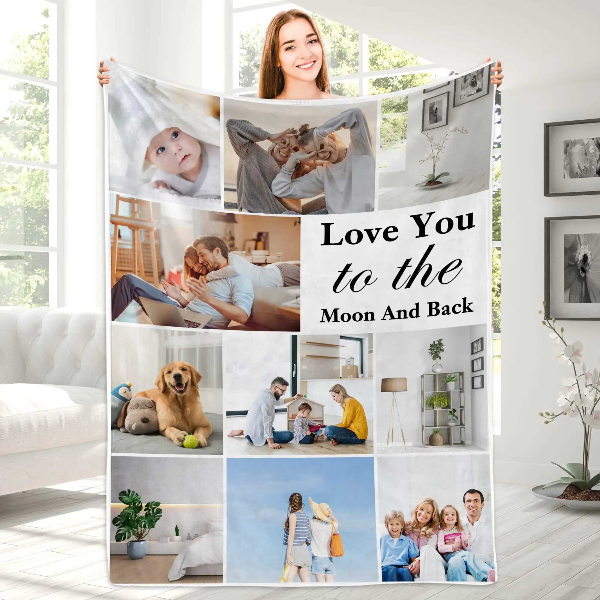 Custom Blanket With Text Photo Collage Personalized Picture Blankets Souvenirs Gifts Customized Throw Blanket for Family Mom Dad Y240815