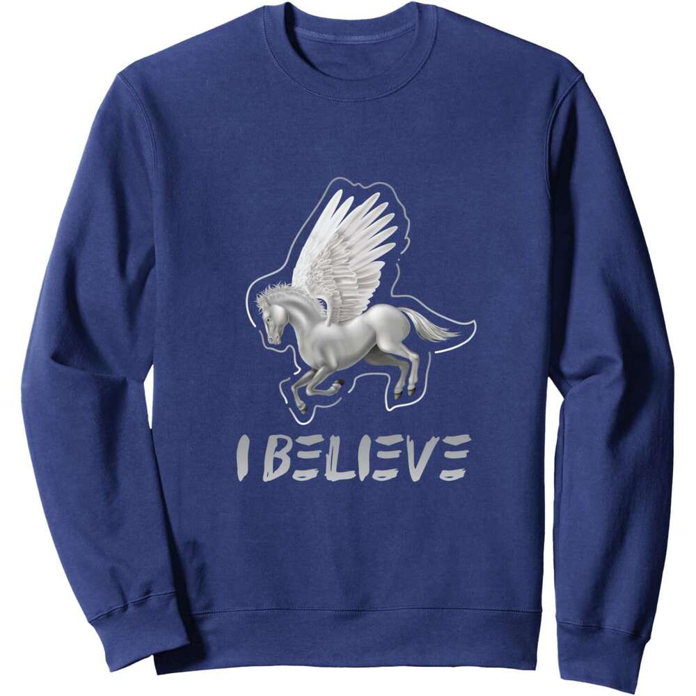 Long Sleeve Shirts For Men Sweatshirt I Believe Flying White Pegasus Unicorn Funny Gift Sweatshirt Graphic Tee Streetwear Casual Tops Clothes sweatshi